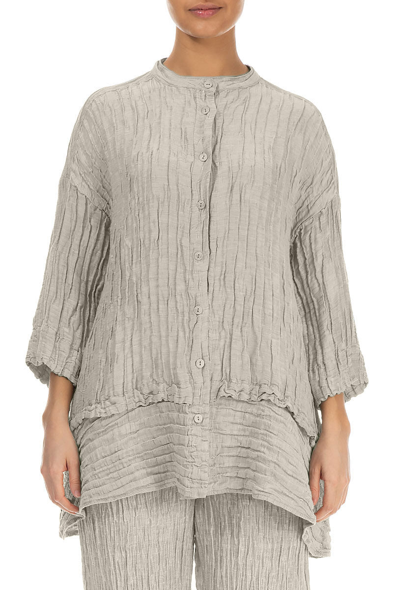 Flared Crinkled Beige Silk Shirt 1