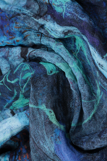 Flared Crinkled Blue Reverie Silk Shirt 6