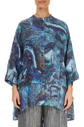 Flared Crinkled Blue Reverie Silk Shirt 2