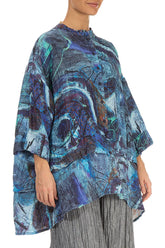 Flared Crinkled Blue Reverie Silk Shirt 4