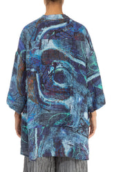 Flared Crinkled Blue Reverie Silk Shirt 3