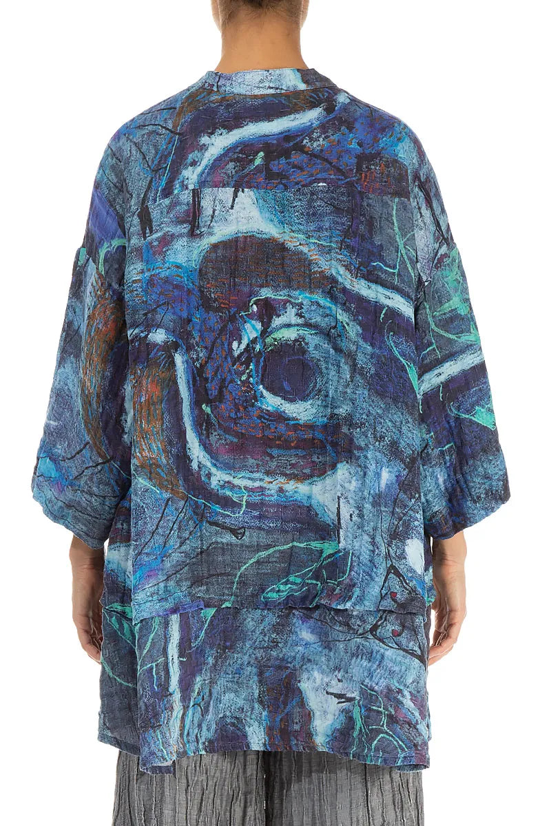 Flared Crinkled Blue Reverie Silk Shirt 3