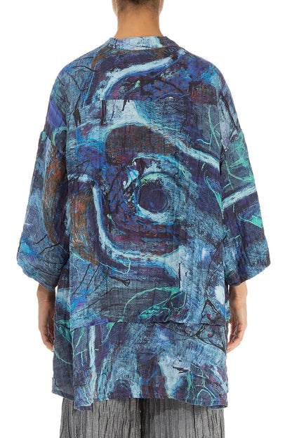 Flared Crinkled Blue Reverie Silk Shirt 3