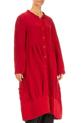 Flared Crinkled Cherry Red Silk Linen Jacket 3