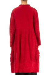 Flared Crinkled Cherry Red Silk Linen Jacket 2