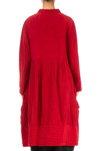 Flared Crinkled Cherry Red Silk Linen Jacket 2