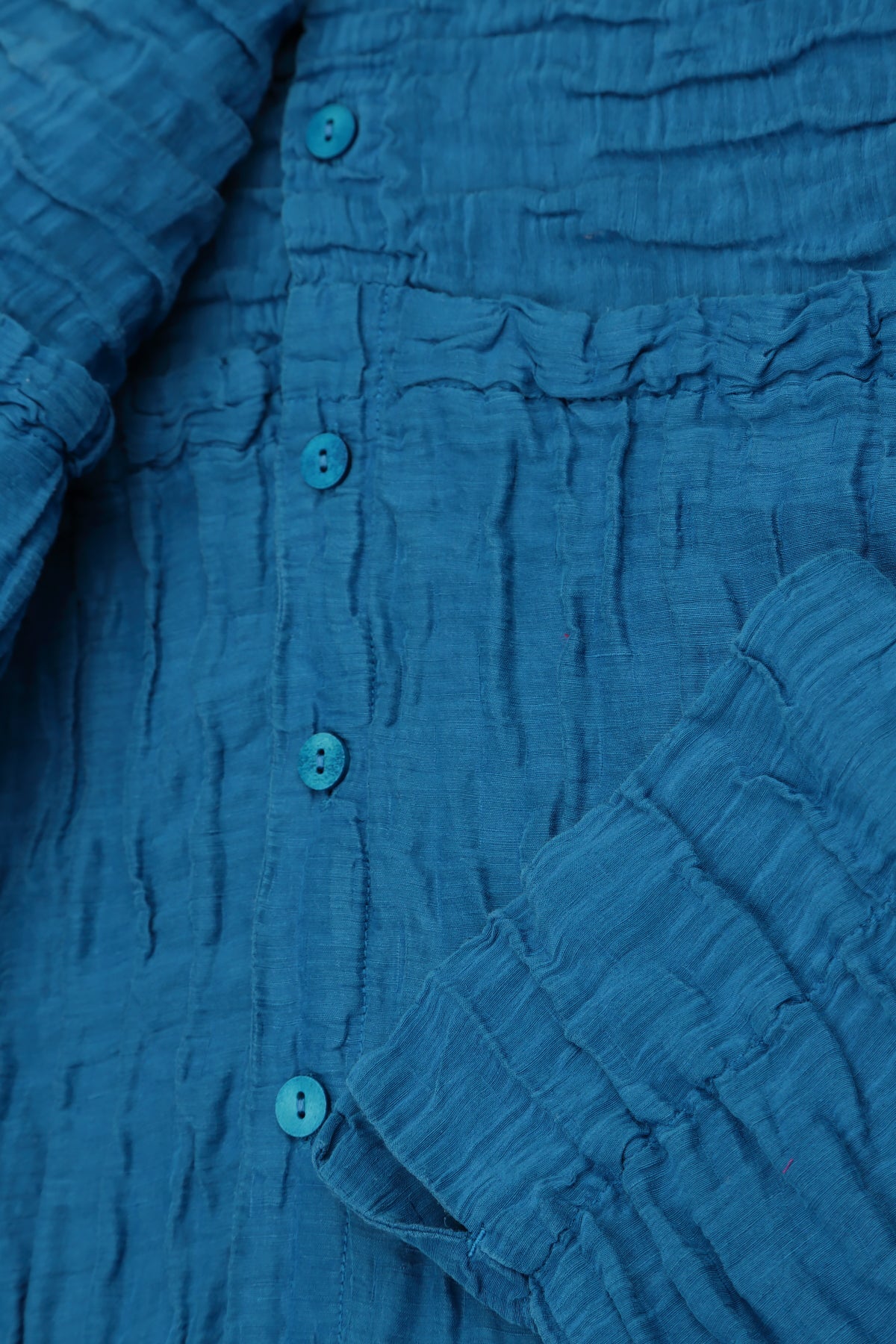 Flared Crinkled Cobalt Blue Silk Shirt 5