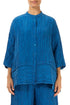 Flared Crinkled Cobalt Blue Silk Shirt 1