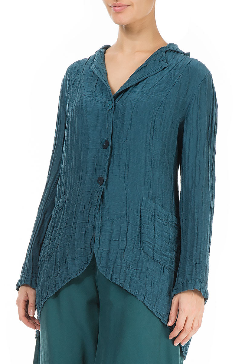 Flared Crinkled Dark Teal Silk Jacket