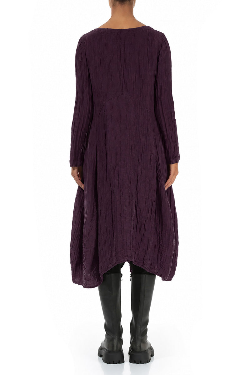Flared Crinkled Deep Plum Silk Linen Dress