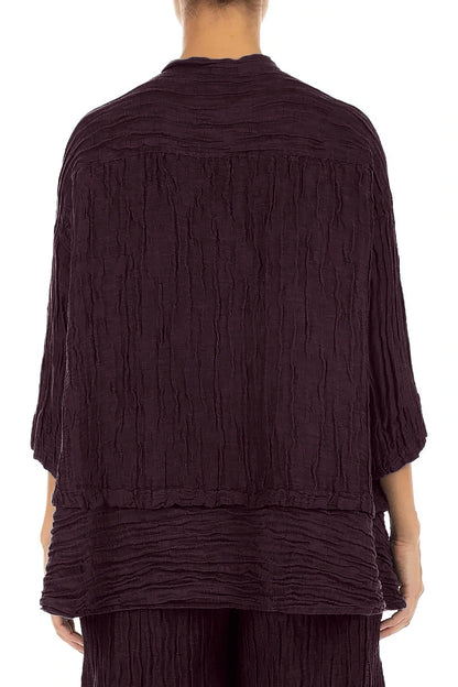 Flared Crinkled Deep Plum Silk Linen Shirt