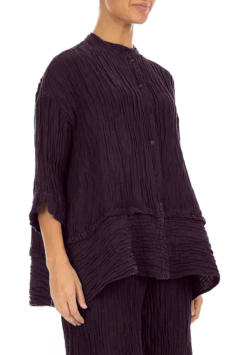Flared Crinkled Deep Plum Silk Linen Shirt 3