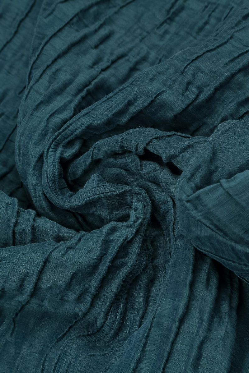 Flared Crinkled Deep Turquoise Silk Linen Shirt