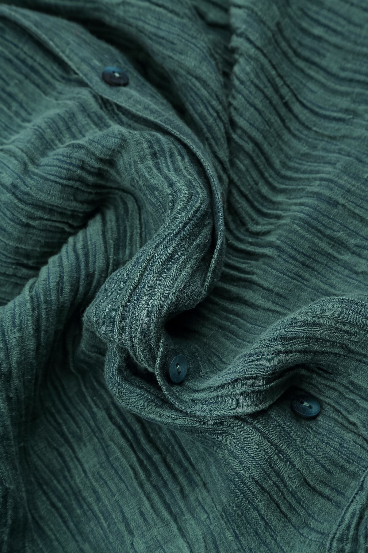 Flared Crinkled Deep Turquoise Silk Shirt