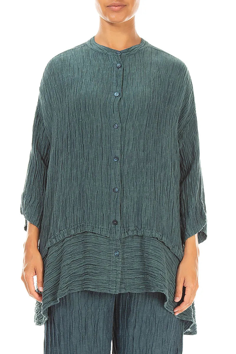 Chemise en Soie Turquoise profond Froissé évasée