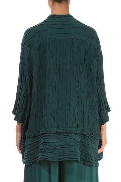 Flared Crinkled Emerald Silk Shirt