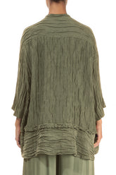 Flared Crinkled Forest Mist Silk Shirt 2