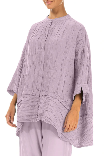 Flared Crinkled Lilac Silk Shirt 3