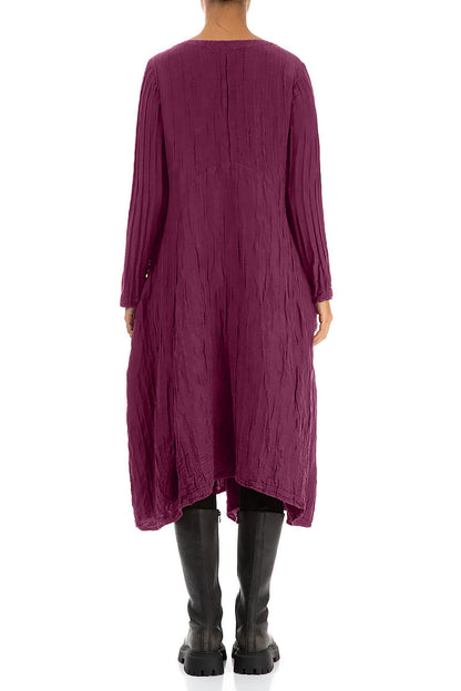 Flared Crinkled Magenta Silk Linen Dress