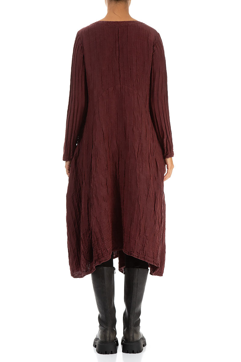 Flared Crinkled Merlot Silk Linen Dress