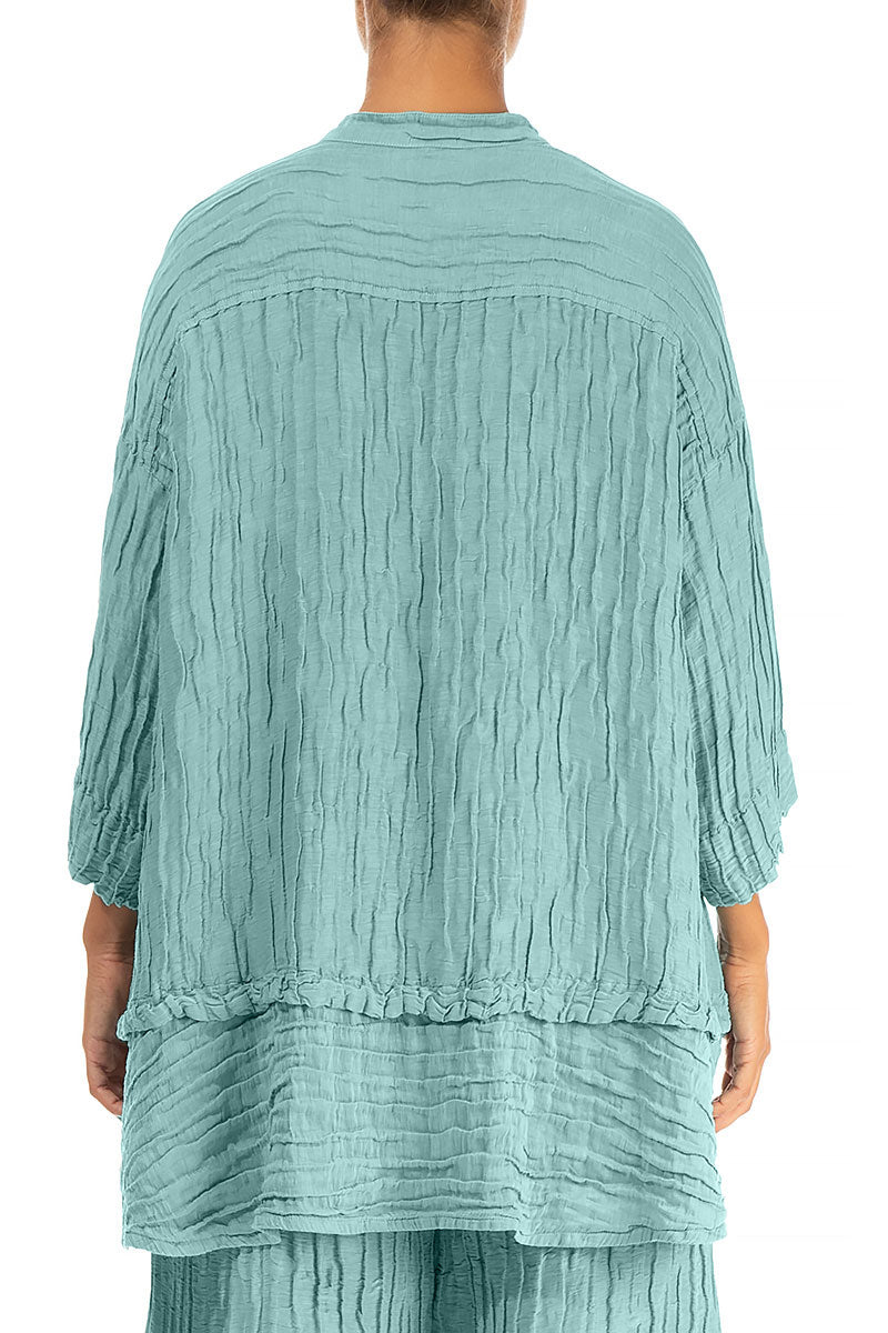 Flared Crinkled Mint Silk Shirt 2