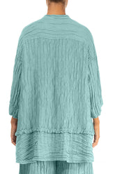 Flared Crinkled Mint Silk Shirt 2