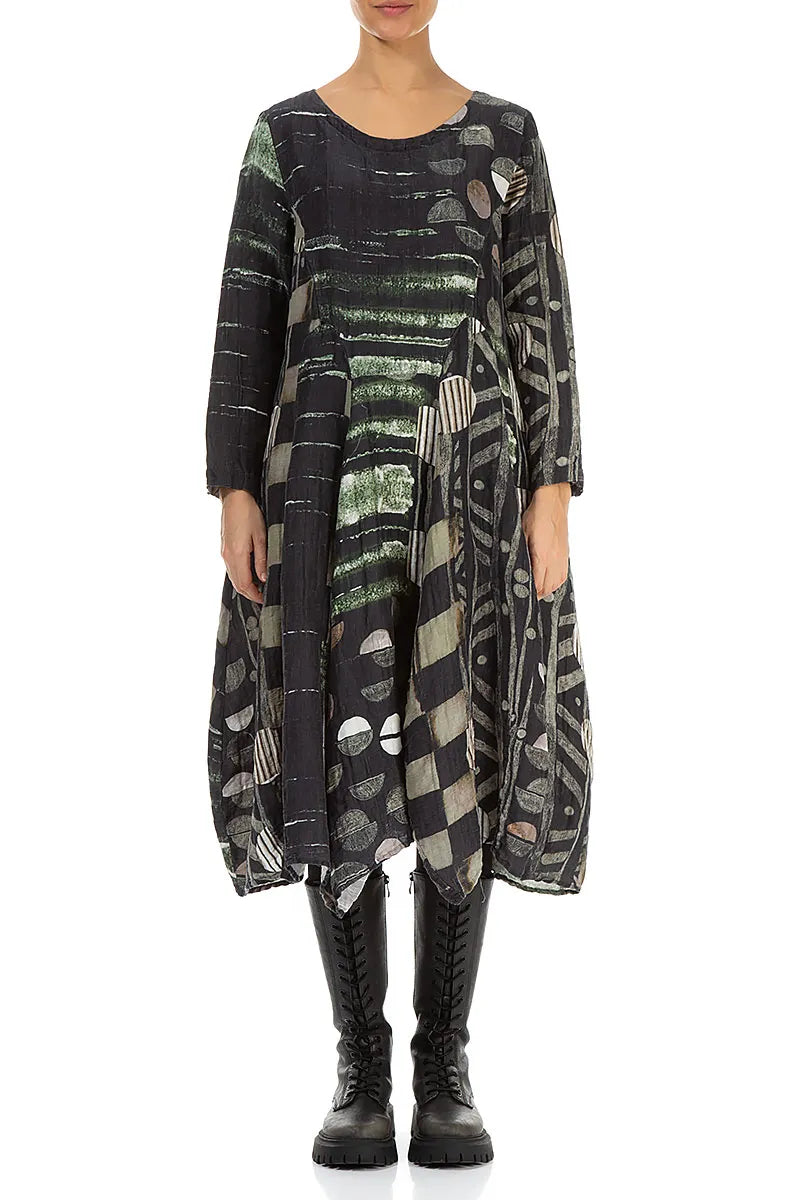 Flared Crinkled Moonlight Silk Linen Dress 1