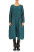 Flared Crinkled Peacock Marble Silk Linen Dress 1