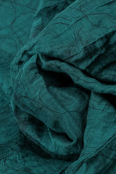 Flared Crinkled Peacock Marble Silk Linen Dress 5