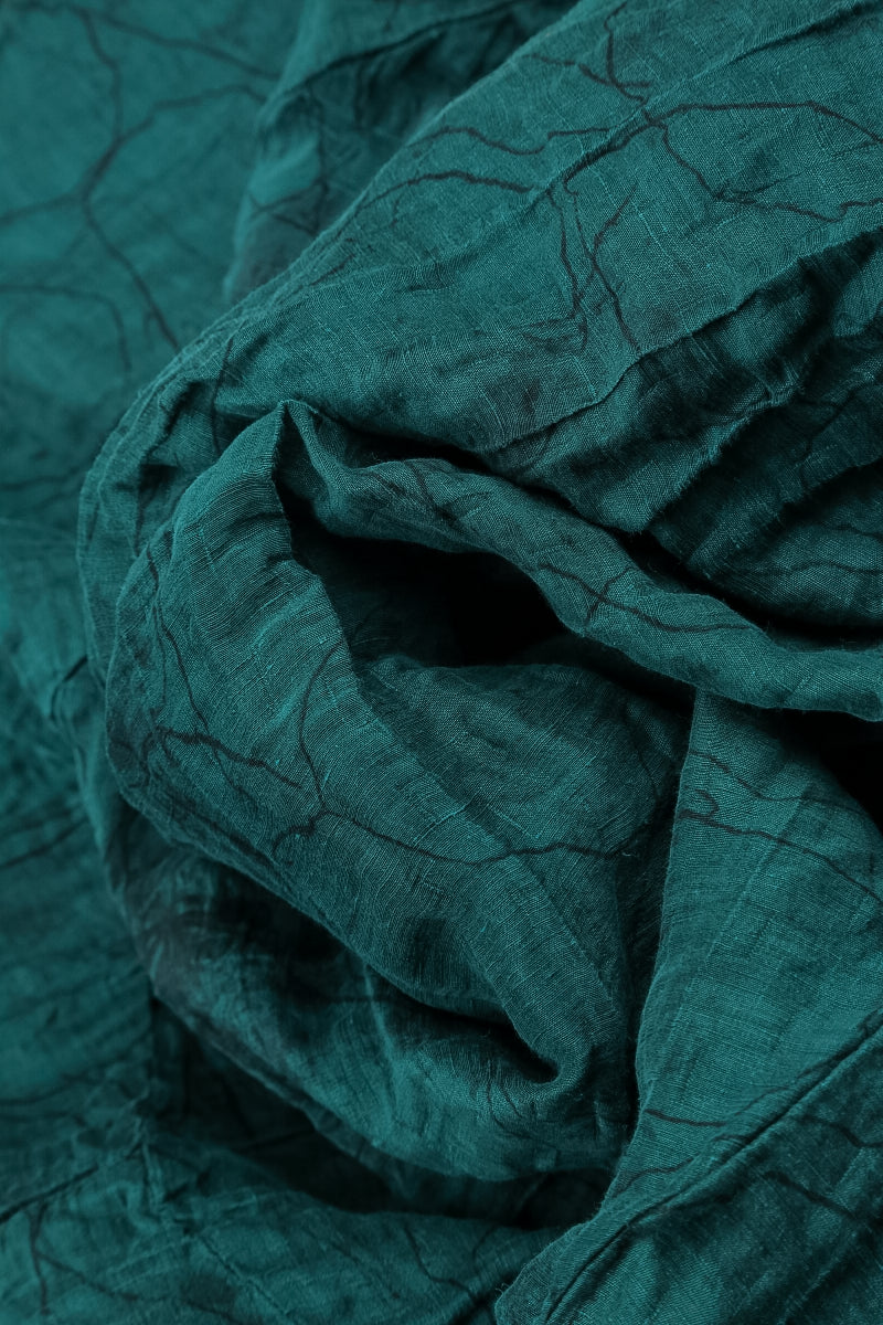 Flared Crinkled Peacock Marble Silk Linen Dress 5