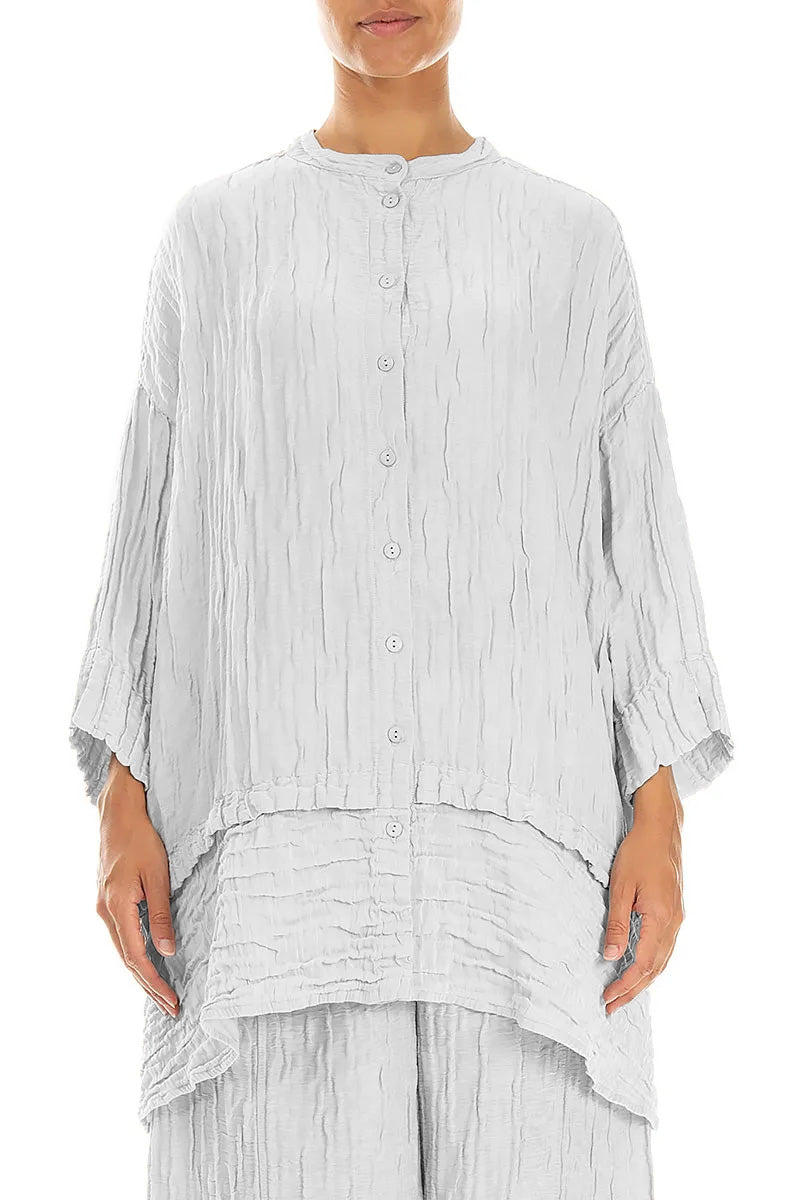 Flared Crinkled Pearl Grey Silk Linen Shirt