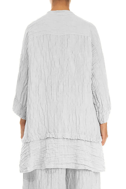 Flared Crinkled Pearl Grey Silk Linen Shirt