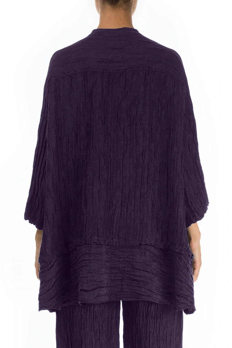 Flared Crinkled Royal Purple Silk Shirt 2