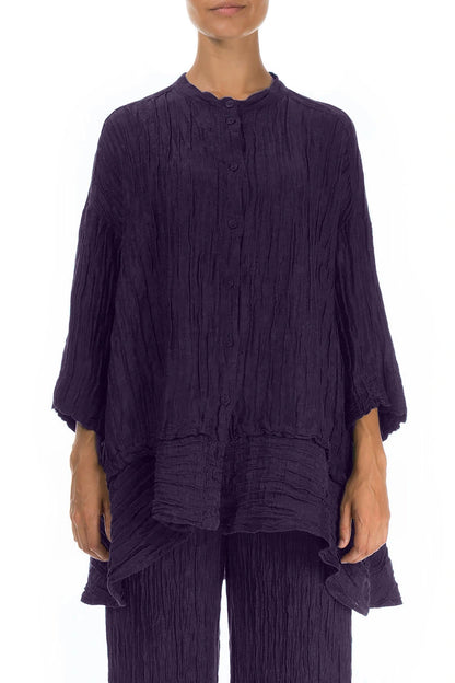 Flared Crinkled Royal Purple Silk Shirt 1