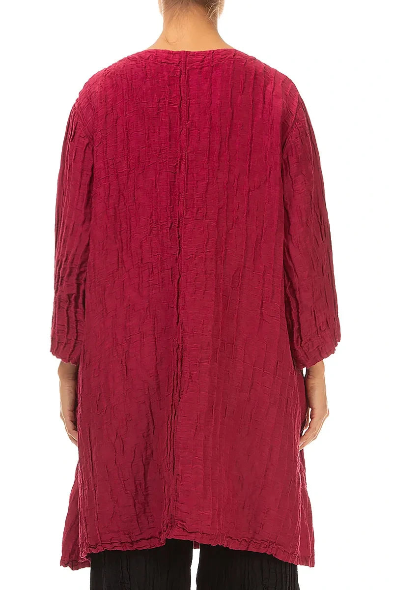 Flared Crinkled Ruby Silk Linen Tunic