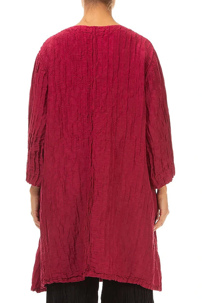 Flared Crinkled Ruby Silk Linen Tunic