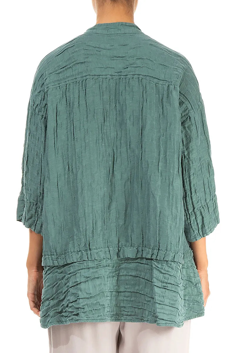 Flared Crinkled Sage Silk Shirt 2