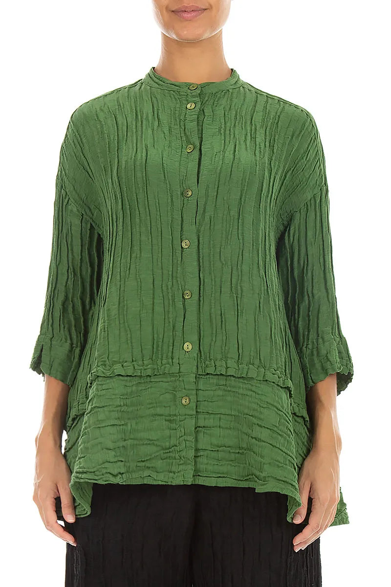Chemise évasée en soie et Lin Froissé vert trèfle
