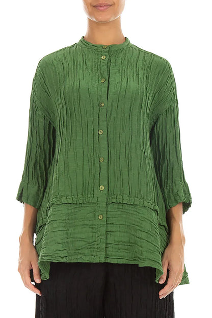 Chemise évasée en soie et Lin Froissé vert trèfle