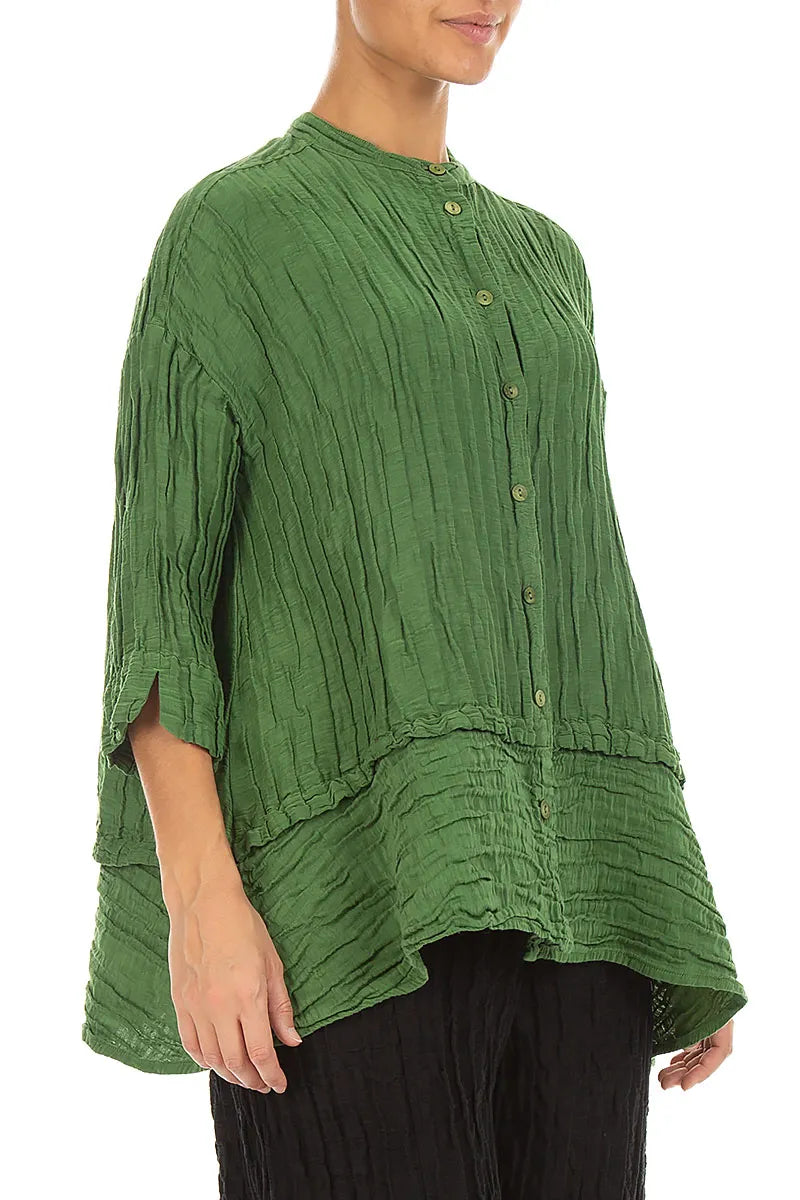 Chemise évasée en soie et Lin Froissé vert trèfle