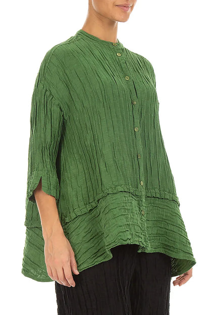 Chemise évasée en soie et Lin Froissé vert trèfle