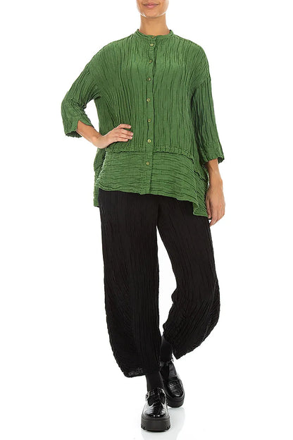 Chemise évasée en soie et Lin Froissé vert trèfle