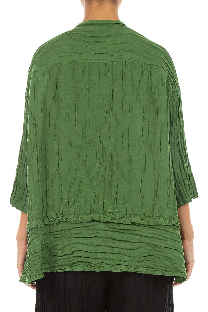 Chemise évasée en soie et Lin Froissé vert trèfle