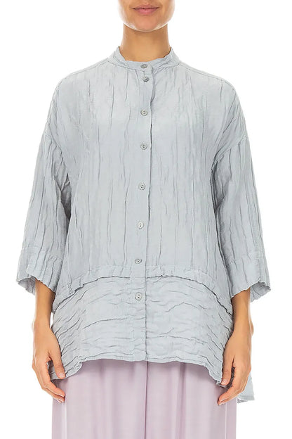 Flared Crinkled Silver Grey Silk Shirt
