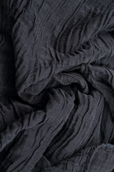 Flared Crinkled Graphite Blue Silk Linen Dress 5