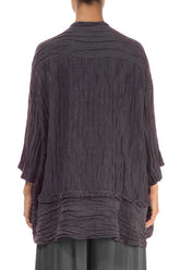 Flared Crinkled Slate Blue Silk Shirt 2