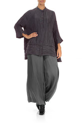 Flared Crinkled Slate Blue Silk Shirt 4