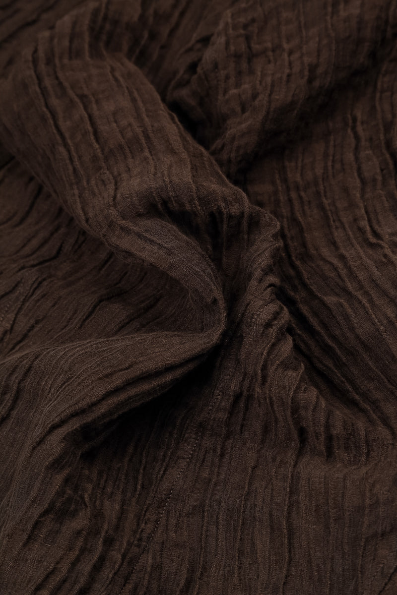 Flared Crinkled Truffle Brown Silk Shirt