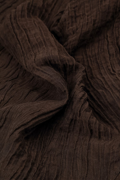 Flared Crinkled Truffle Brown Silk Shirt