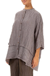 Flared Crinkled Truffle Silk Shirt 3